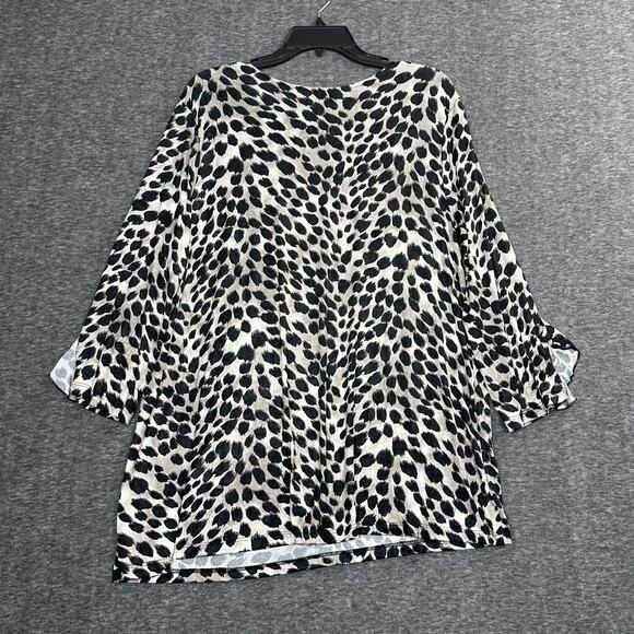 Clara Sun Woo Top Womens Large Animal Print 3/4 Sleeve Ruffle V Neck Slit - Picture 2 of 6
